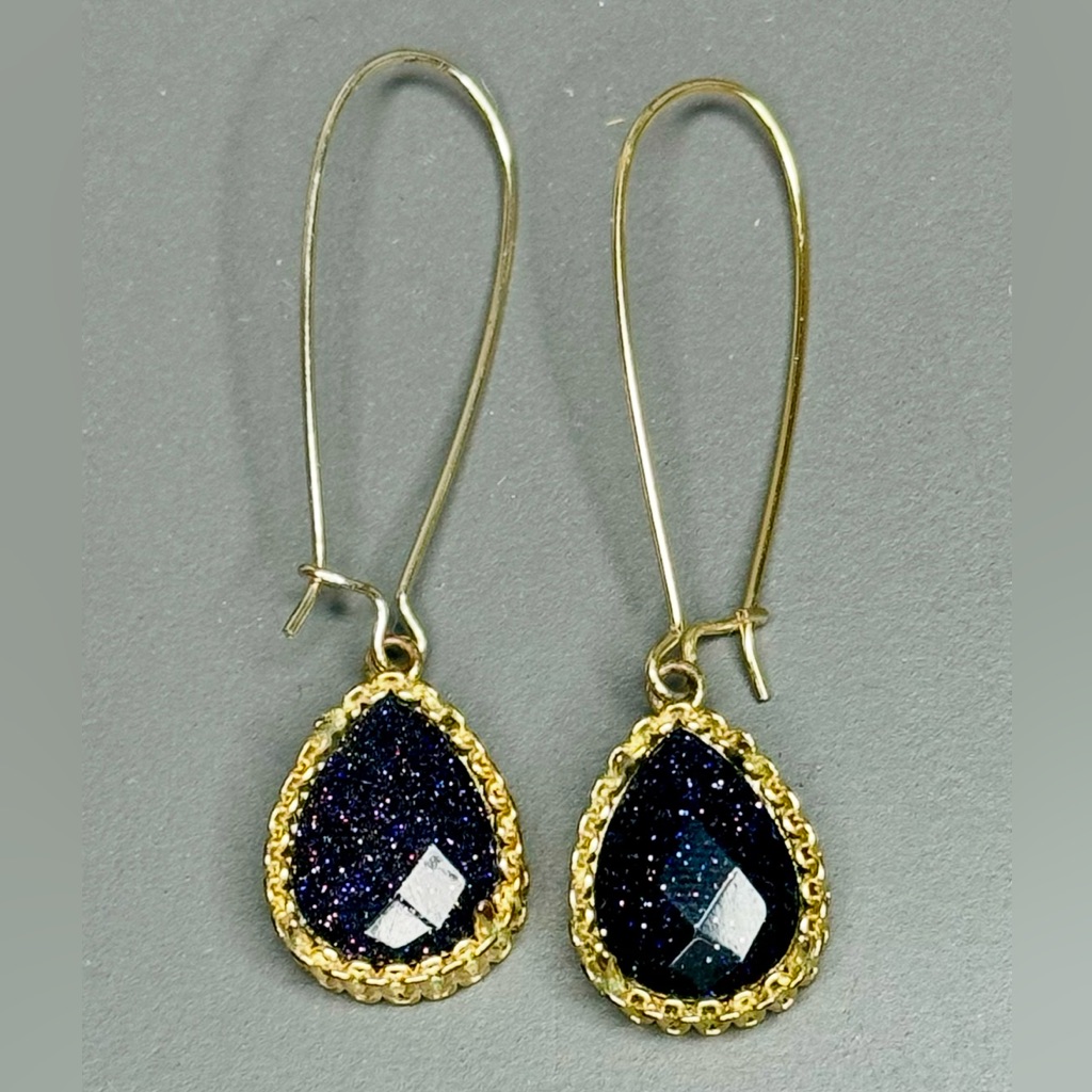 *Rare Stones* Kendra Scott Vintage Shelly Hold Drop Earrings In Navy Goldstone